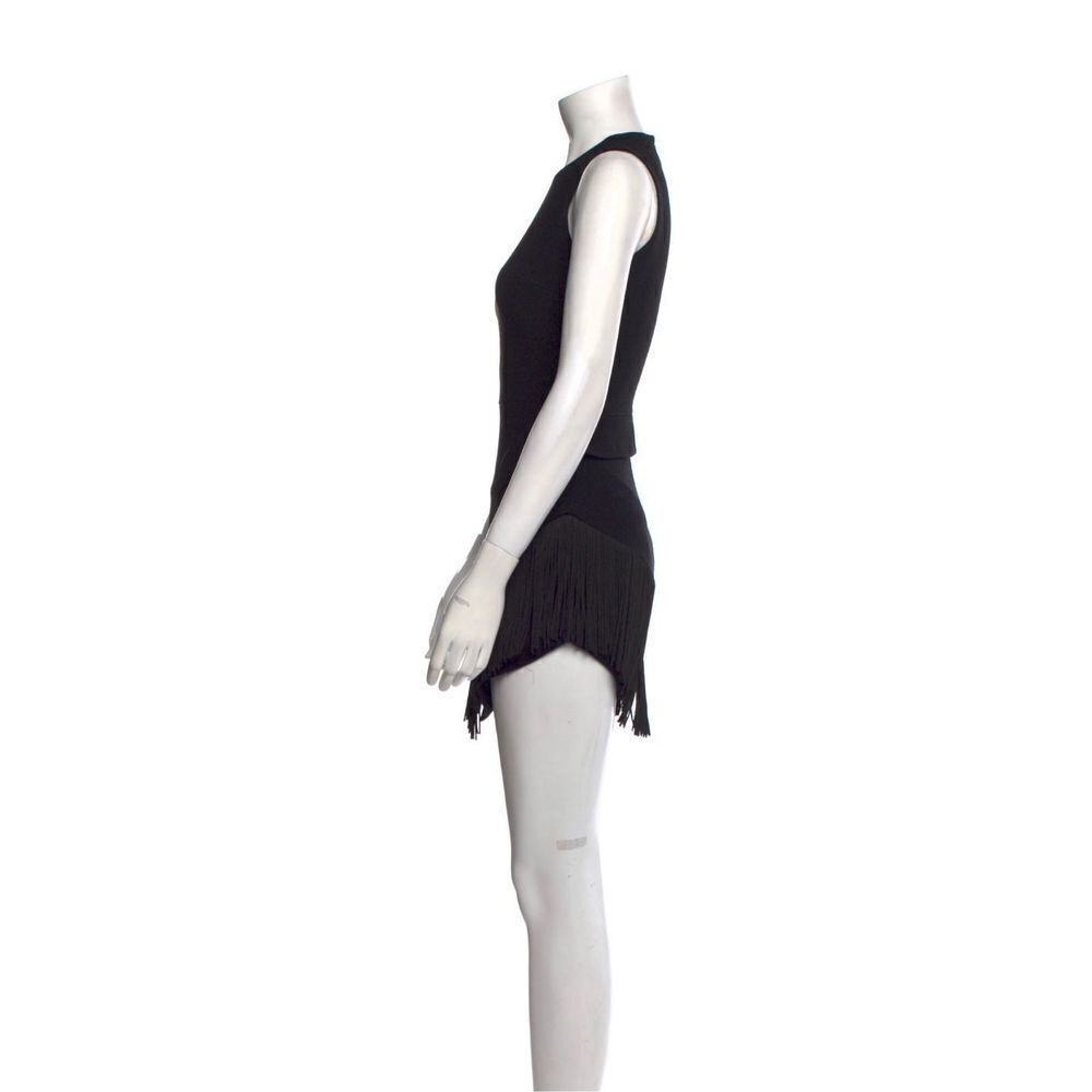 David Koma Black Fringe Trim Triangle Sleeveless Mini Cocktail Dress Size 6 - Picture 8 of 16